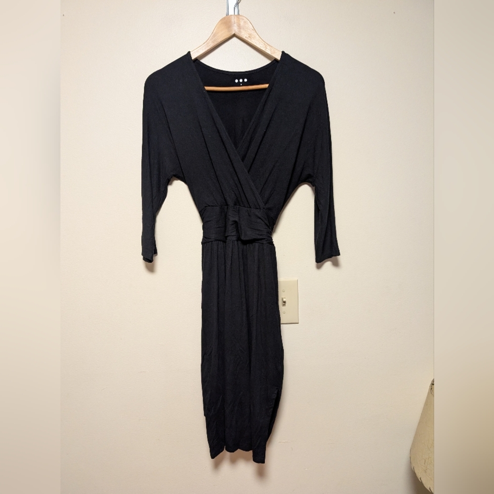 Three Dots Black Wrap Midi Dress Women’s Small Made in USA
